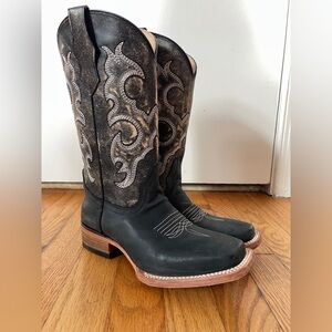 Circle G by Corral Kid's Black Leather Embroidered Cowboy Boot 4.5